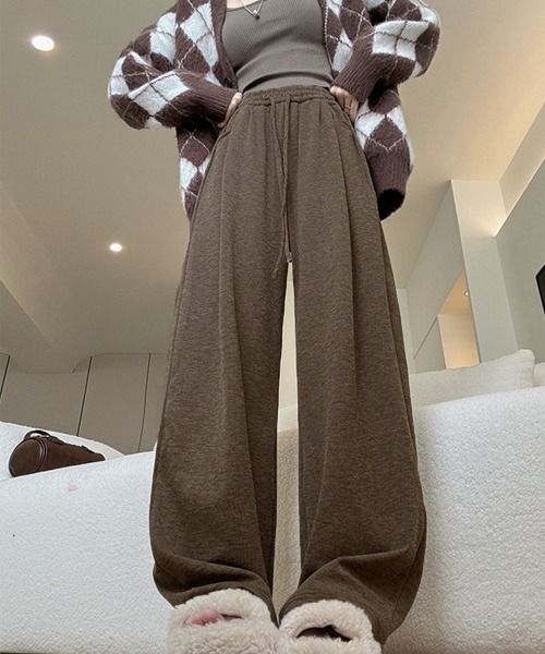 Miniministore（ミニミニストア）の「裏起毛ワイドパンツ 裏ボアイージーパンツ（スラックス・レディース・グレー/チャコールグレー/アイボリー/ブラック/ブラウン/ベージュ・FREE）」の19枚目の写真
