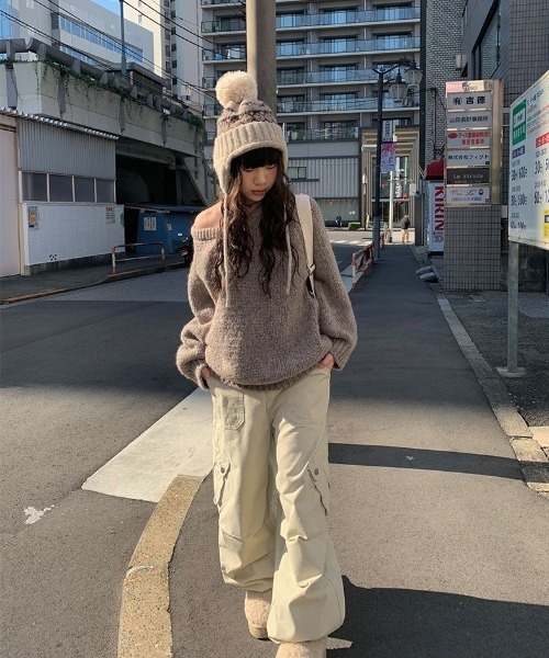 anyonemore（エニワンモア）の「イヤーフラップ付きポンポンノルディックニット帽（ニットキャップ/ビーニー・レディース・ベージュ・FREE）」の8枚目の写真