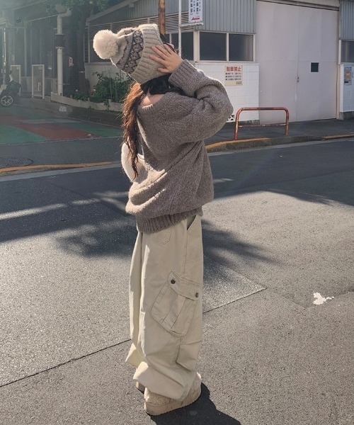 anyonemore（エニワンモア）の「イヤーフラップ付きポンポンノルディックニット帽（ニットキャップ/ビーニー・レディース・ベージュ・FREE）」の13枚目の写真