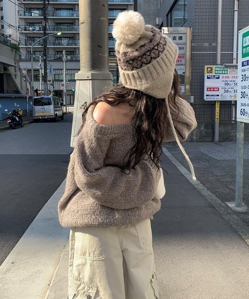 anyonemore（エニワンモア）の「イヤーフラップ付きポンポンノルディックニット帽（ニットキャップ/ビーニー・レディース・ベージュ・FREE）」の7枚目の写真