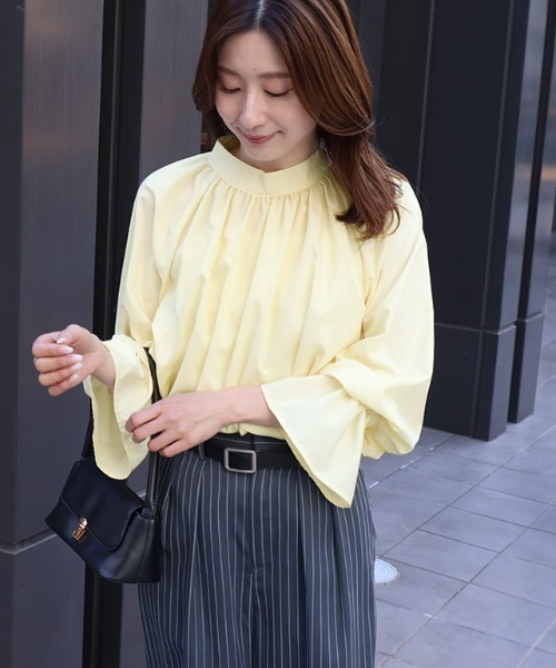 Pierrot（ピエロ）の「キャンディースリーブギャザーブラウス（シャツ/ブラウス・レディース・ストライプ/ブラック/ブルー/オフホワイト/ピンク/イエロー/ネイビー・L/M/S）」の17枚目の写真