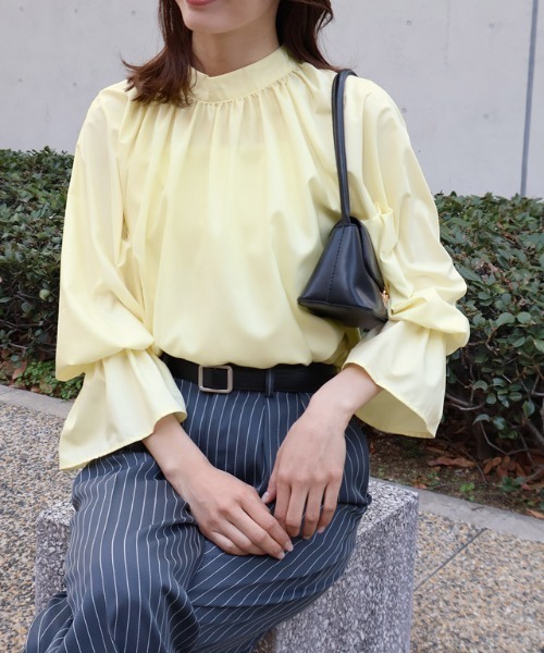 Pierrot（ピエロ）の「キャンディースリーブギャザーブラウス（シャツ/ブラウス・レディース・ストライプ/ブラック/ブルー/オフホワイト/ピンク/イエロー/ネイビー・L/M/S）」の19枚目の写真