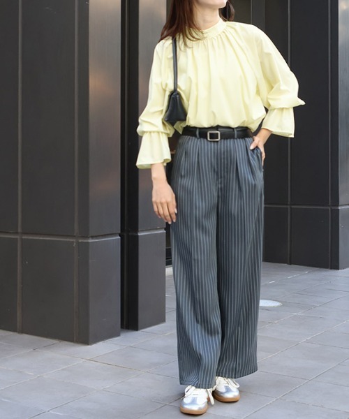 Pierrot（ピエロ）の「キャンディースリーブギャザーブラウス（シャツ/ブラウス・レディース・ストライプ/ブラック/ブルー/オフホワイト/ピンク/イエロー/ネイビー・L/M/S）」の20枚目の写真