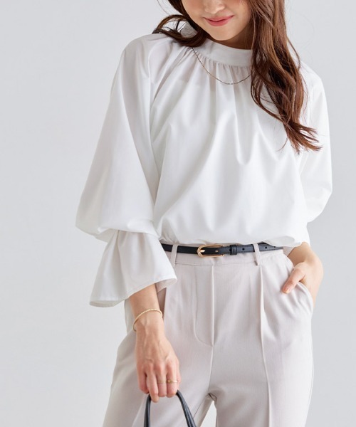 Pierrot（ピエロ）の「キャンディースリーブギャザーブラウス（シャツ/ブラウス・レディース・ストライプ/ブラック/ブルー/オフホワイト/ピンク/イエロー/ネイビー・L/M/S）」の22枚目の写真