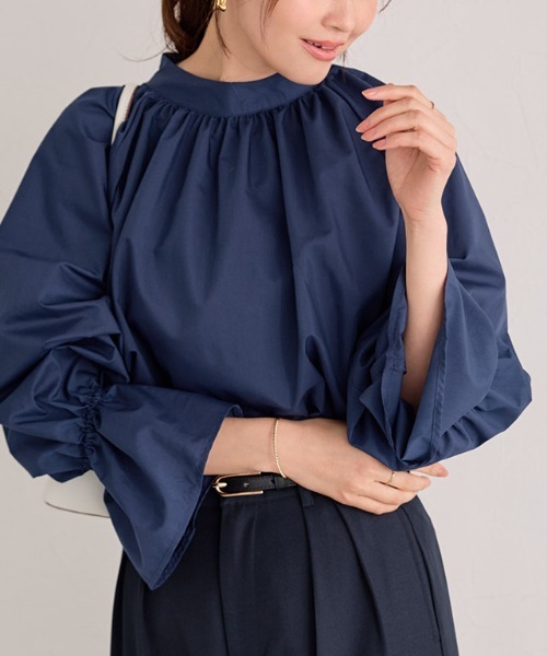 Pierrot（ピエロ）の「キャンディースリーブギャザーブラウス（シャツ/ブラウス・レディース・ストライプ/ブラック/ブルー/オフホワイト/ピンク/イエロー/ネイビー・L/M/S）」の9枚目の写真