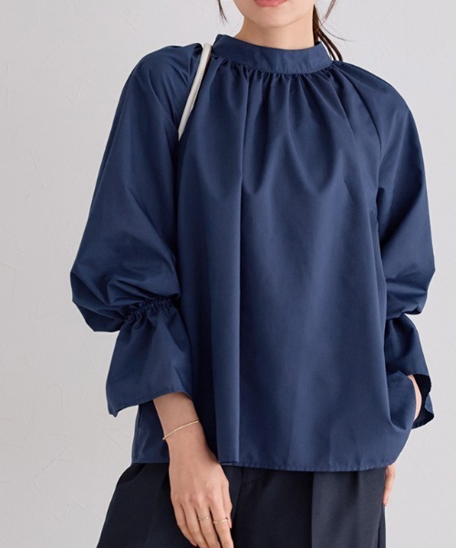 Pierrot（ピエロ）の「キャンディースリーブギャザーブラウス（シャツ/ブラウス・レディース・ストライプ/ブラック/ブルー/オフホワイト/ピンク/イエロー/ネイビー・L/M/S）」の10枚目の写真