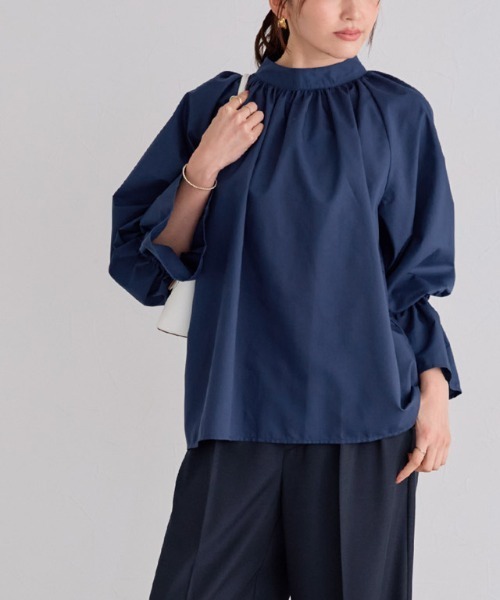 Pierrot（ピエロ）の「キャンディースリーブギャザーブラウス（シャツ/ブラウス・レディース・ストライプ/ブラック/ブルー/オフホワイト/ピンク/イエロー/ネイビー・L/M/S）」の11枚目の写真