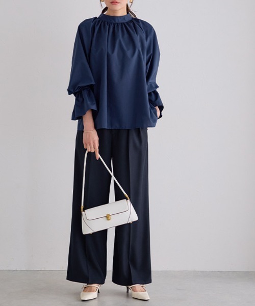 Pierrot（ピエロ）の「キャンディースリーブギャザーブラウス（シャツ/ブラウス・レディース・ストライプ/ブラック/ブルー/オフホワイト/ピンク/イエロー/ネイビー・L/M/S）」の12枚目の写真