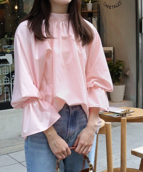 Pierrot（ピエロ）の「キャンディースリーブギャザーブラウス（シャツ/ブラウス・レディース・ストライプ/ブラック/ブルー/オフホワイト/ピンク/イエロー/ネイビー・L/M/S）」の14枚目の写真