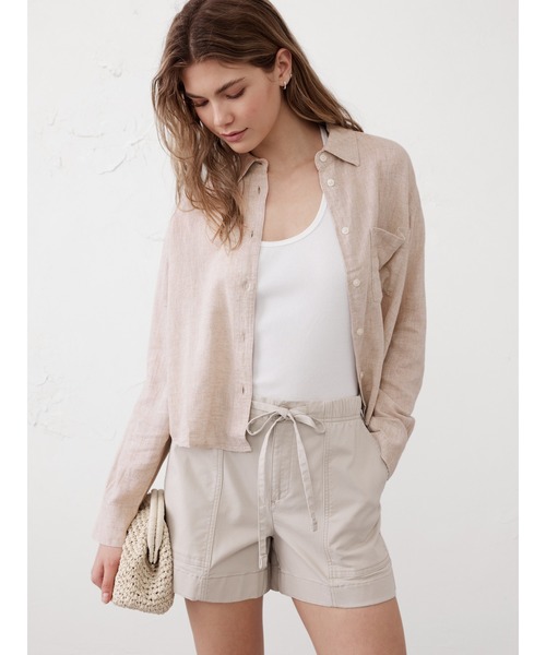 ブラウス シャツ BANANA REPUBLIC FACTORY STORE　　リネンブレンドクロップドシャツ レディース BANANA REPUBLIC FACTORY STORE リネンブレンドクロップドシャツ