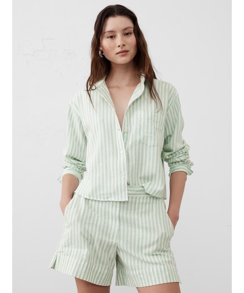 ブラウス シャツ BANANA REPUBLIC FACTORY STORE　　リネンブレンドクロップドシャツ レディース BANANA REPUBLIC FACTORY STORE リネンブレンドクロップドシャツ