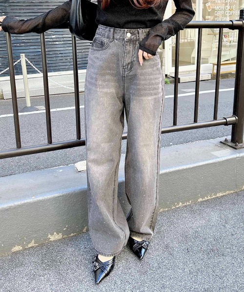 セール】オーロララインストーン付デニムパンツ（デニムパンツ