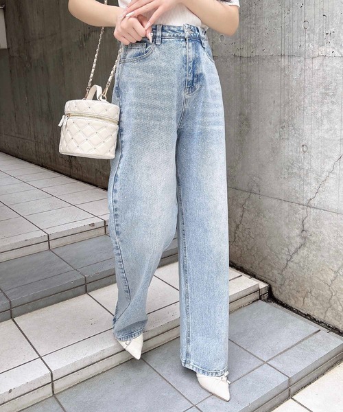 セール】オーロララインストーン付デニムパンツ（デニムパンツ
