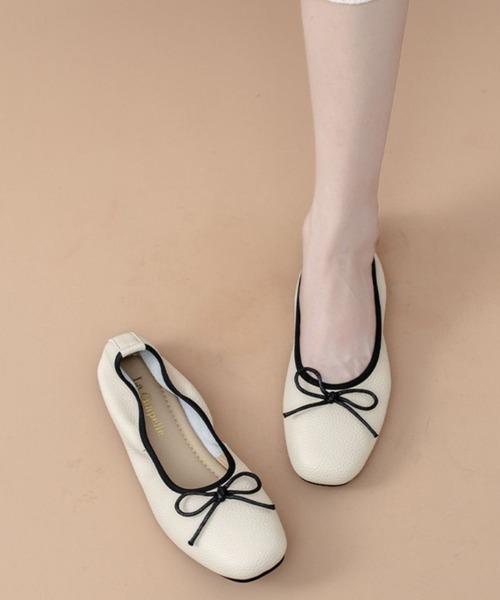 SHEPP(シープ)の「リボン付きフラットシューズ(バレエシューズ・レディース・ブラック/アイボリー・L/S/M)」の9枚目の写真