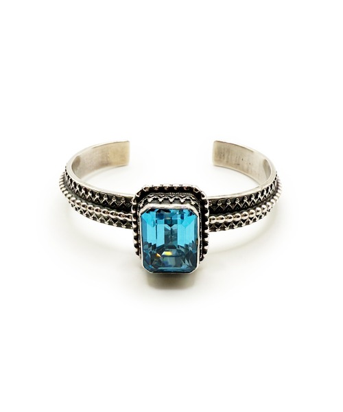 Indian Jewelry(インディアンジュエリー)の「THEATER シアター センタースクエアジルコニアストーンシルバーバングル Made in USA(バングル/リストバンド・メンズ・エメラルド/ライトブルー・FREE)」の3枚目の写真