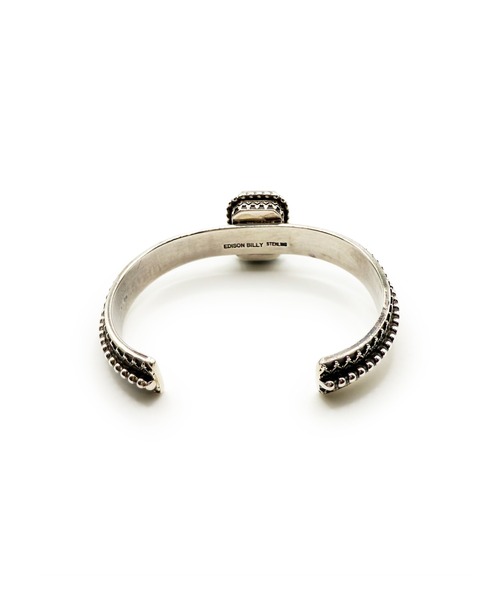 Indian Jewelry(インディアンジュエリー)の「THEATER シアター センタースクエアジルコニアストーンシルバーバングル Made in USA(バングル/リストバンド・メンズ・エメラルド/ライトブルー・FREE)」の6枚目の写真
