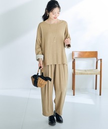 ＜大きいサイズ＞麻混ゆったりタックテーパードパンツ【Otona Purete】