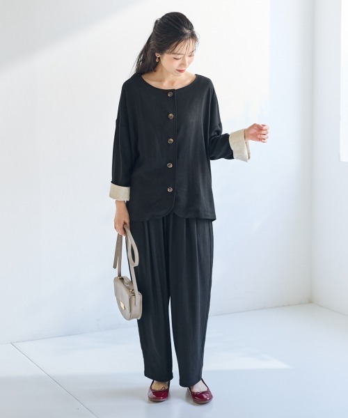 SMILE LAND（スマイルランド）の「＜大きいサイズ＞麻混ゆったりタックテーパードパンツ【Otona Purete】（その他パンツ・レディース・ブラック/ベージュ・3L～4L/5L～6L/L～LL）」の14枚目の写真