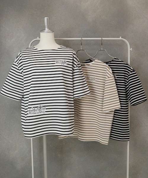 STUDIO PICONE(スタジオピッコーネ)の「UV冷感ボーダープルオーバー(Tシャツ/カットソー・レディース・ベージュ/ブラック/ホワイト・L/M/LL)」の11枚目の写真