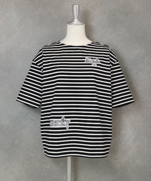 STUDIO PICONE(スタジオピッコーネ)の「UV冷感ボーダープルオーバー(Tシャツ/カットソー・レディース・ベージュ/ブラック/ホワイト・L/M/LL)」の10枚目の写真