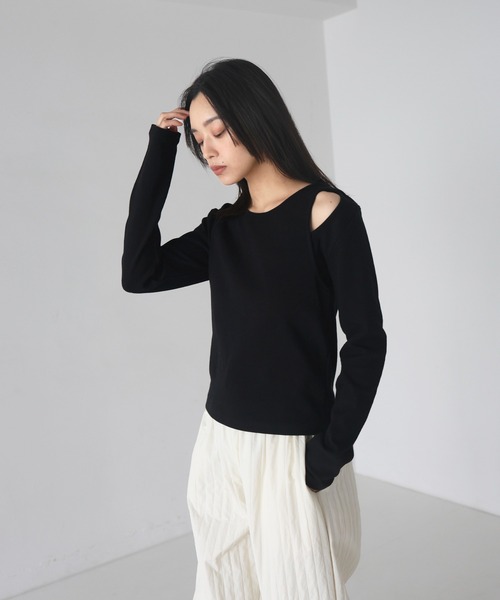 レイヤード風リブトップス（Tシャツ/カットソー）｜hellam（へ