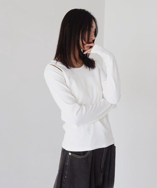 レイヤード風リブトップス（Tシャツ/カットソー）｜hellam（へ