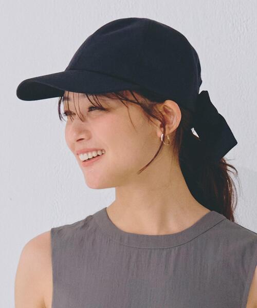 grove（グローブ）の「リボンキャップ【UVカット・サイズ調整】（キャップ・レディース・ライトベージュ/ブラック/ベージュ系4・00）」の4枚目の写真