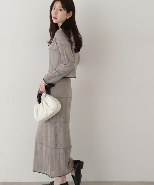 PROPORTION BODY DRESSING(プロポーションボディドレッシング)の「透かし編みSET UP / 1215140312(ワンピース・レディース・カーキ/ホワイト・SMALL/MEDIUM)」の7枚目の写真