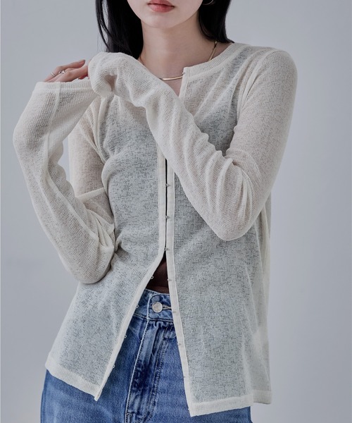 etoll.（エトル）の「杢スラブシアーカーディガン（カーディガン/ボレロ・レディース・アイボリー/ブラック/杢グレー・FREE）」の2枚目の写真