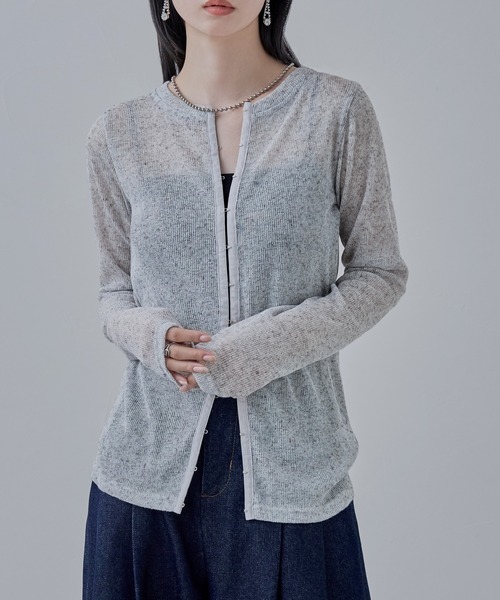etoll.（エトル）の「杢スラブシアーカーディガン（カーディガン/ボレロ・レディース・アイボリー/ブラック/杢グレー・FREE）」の3枚目の写真