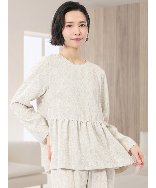 m.f.editorial（エムエフエディトリアル）の「【セットアップ可能】m.f.エディトリアル レディース ツイードペプラム 長袖プルオーバーブラウス（シャツ/ブラウス・レディース・ホワイト/アイボリー/ネイビー・MEDIUM/LARGE）」の2枚目の写真