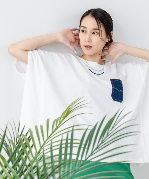 C17(シーセブンティーン)の「【C17/シーセブンティーン】5分袖 刺繍 ポケット付Tシャツ(Tシャツ/カットソー・レディース・ホワイト/ライトグレー/ブラック/イエロー・MEDIUM/LARGE)」の2枚目の写真