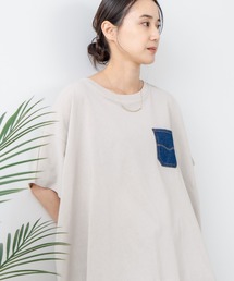 【C17/シーセブンティーン】5分袖 刺繍 ポケット付Tシャツ