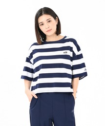 ＊タマキニイメ＊カットソー ゆったり ワイド 半袖 ストライプ柄 ブルー系 メンズスリットTシャツ | ネイビー | 愛知県産スラブニット