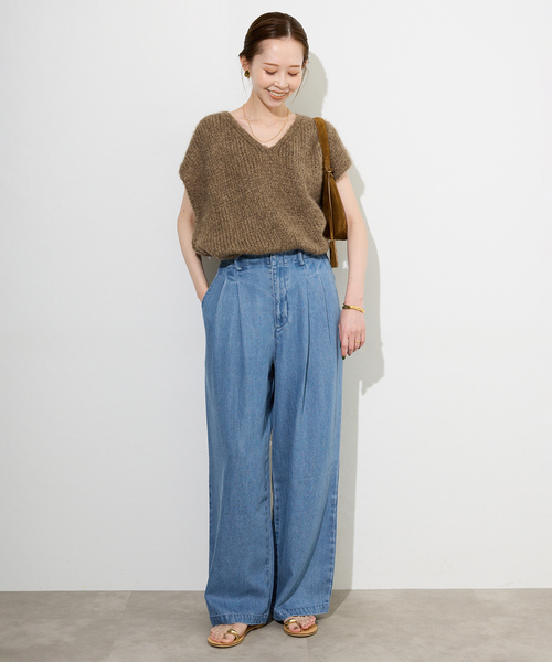 スローブイエナ LEDENIM TUCK TROUSER デニムパンツ 38 4サイズ展開》LEDENIM BLUR TUCK TROUSERデニム（デニムパンツ