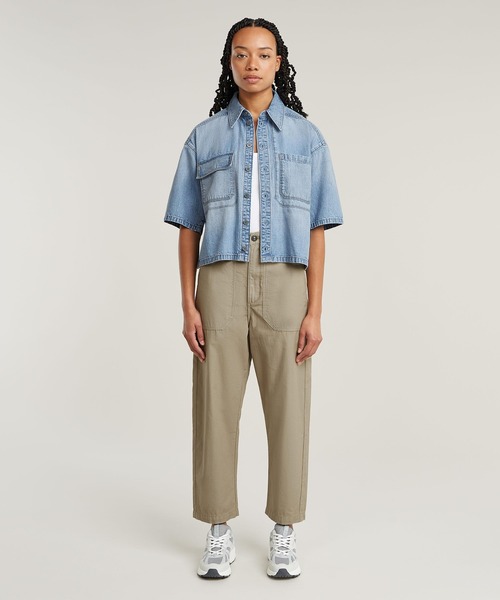 ブラウス シャツ Remix Shirt Side Slits/クロップドオーバーサイズサイドスリットデニムシャツ レディース セール】Remix Shirt Side Slits/クロップドオーバーサイズ