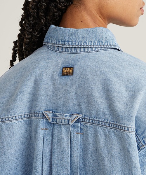 ブラウス シャツ Remix Shirt Side Slits/クロップドオーバーサイズサイドスリットデニムシャツ レディース セール】Remix Shirt Side Slits/クロップドオーバーサイズ