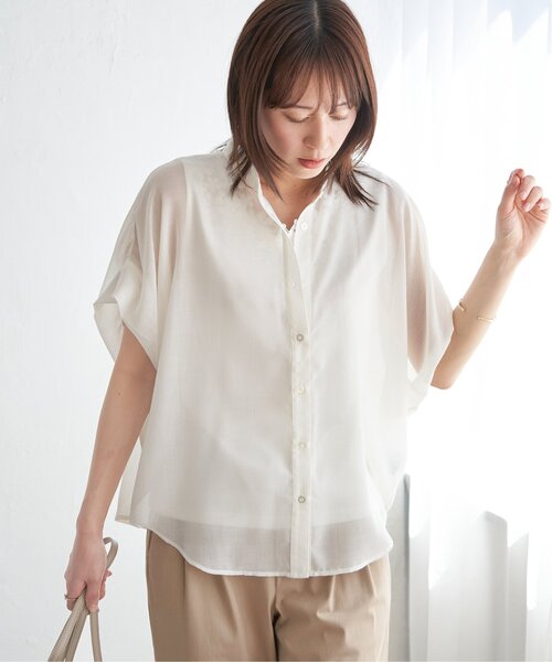 ikka(イッカ)の「コットンライクシアードルマンブラウス(シャツ/ブラウス・レディース・オフホワイト/チャコールグレー/ブルー・M/L)」の7枚目の写真
