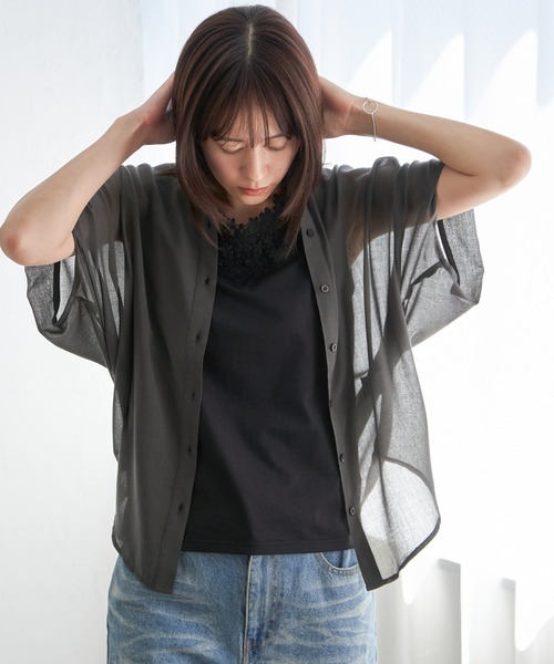 ikka(イッカ)の「コットンライクシアードルマンブラウス(シャツ/ブラウス・レディース・オフホワイト/チャコールグレー/ブルー・M/L)」の12枚目の写真
