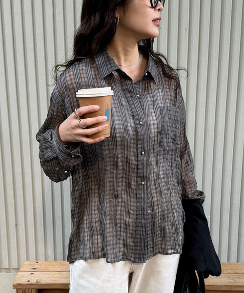 fredy emue（フレディエミュ）の「チェック柄シアーシャツ（シャツ/ブラウス・レディース・ホワイト系その他/グリーン系その他/ブラック系その他/グレー系その他・38）」の9枚目の写真