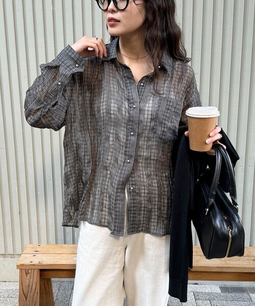 fredy emue（フレディエミュ）の「チェック柄シアーシャツ（シャツ/ブラウス・レディース・ホワイト系その他/グリーン系その他/ブラック系その他/グレー系その他・38）」の8枚目の写真