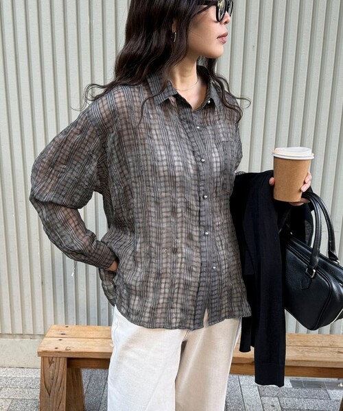 fredy emue（フレディエミュ）の「チェック柄シアーシャツ（シャツ/ブラウス・レディース・ホワイト系その他/グリーン系その他/ブラック系その他/グレー系その他・38）」の7枚目の写真