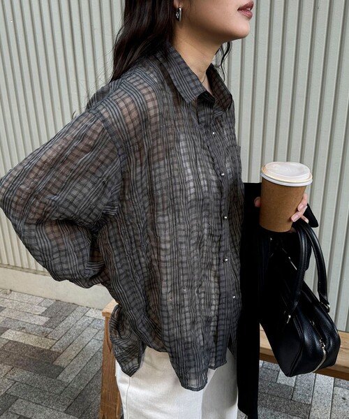 fredy emue（フレディエミュ）の「チェック柄シアーシャツ（シャツ/ブラウス・レディース・ホワイト系その他/グリーン系その他/ブラック系その他/グレー系その他・38）」の17枚目の写真
