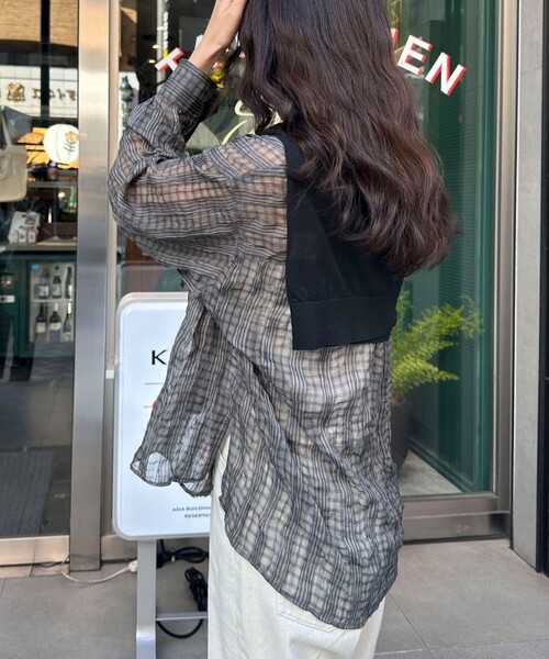 fredy emue（フレディエミュ）の「チェック柄シアーシャツ（シャツ/ブラウス・レディース・ホワイト系その他/グリーン系その他/ブラック系その他/グレー系その他・38）」の16枚目の写真