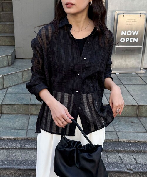 fredy emue（フレディエミュ）の「チェック柄シアーシャツ（シャツ/ブラウス・レディース・ホワイト系その他/グリーン系その他/ブラック系その他/グレー系その他・38）」の14枚目の写真