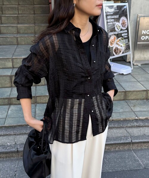 fredy emue（フレディエミュ）の「チェック柄シアーシャツ（シャツ/ブラウス・レディース・ホワイト系その他/グリーン系その他/ブラック系その他/グレー系その他・38）」の11枚目の写真