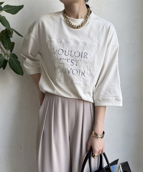 WEB限定】ロゴレース刺繍TEE（Tシャツ/カットソー）｜DouDou