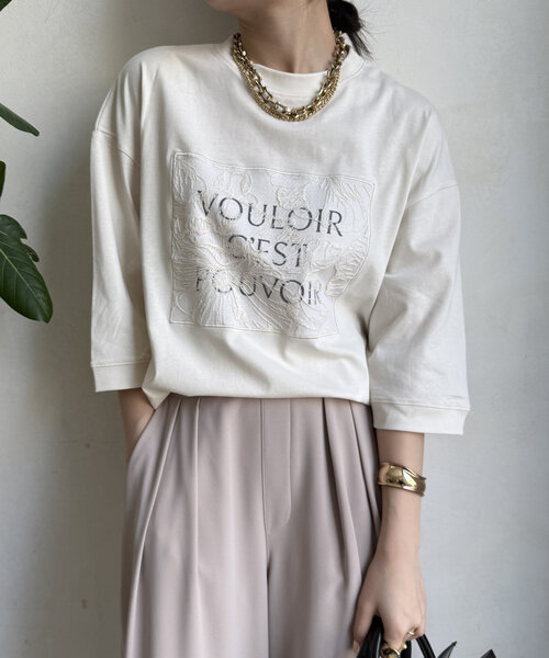 DouDou(ドゥドゥ)の「【WEB限定】ロゴレース刺繍TEE(Tシャツ/カットソー・レディース・ブラック/オフホワイト/キャメル・FREE)」の11枚目の写真