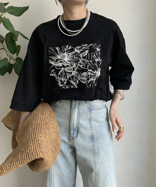 DouDou(ドゥドゥ)の「【WEB限定】ロゴレース刺繍TEE(Tシャツ/カットソー・レディース・ブラック/オフホワイト/キャメル・FREE)」の18枚目の写真