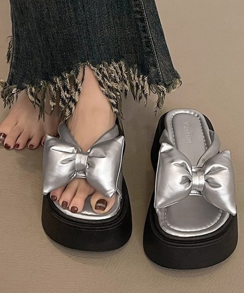 Miniministore（ミニミニストア）の「リボンサンダルレディース厚底サンダル夏靴（サンダル・レディース・シルバー/ブラック・24.5cm/24.0cm/23.5cm/23.0cm/22.5cm）」の6枚目の写真